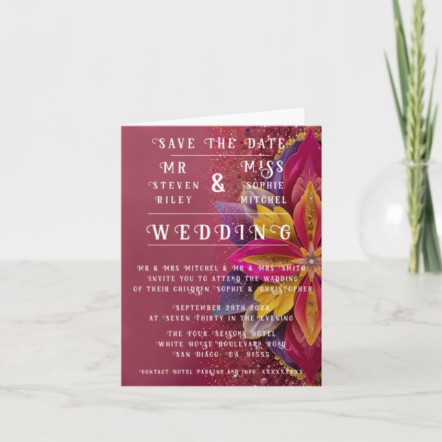 Convite Coleção de Casamento de Elegância Floral Rosa (Frente)