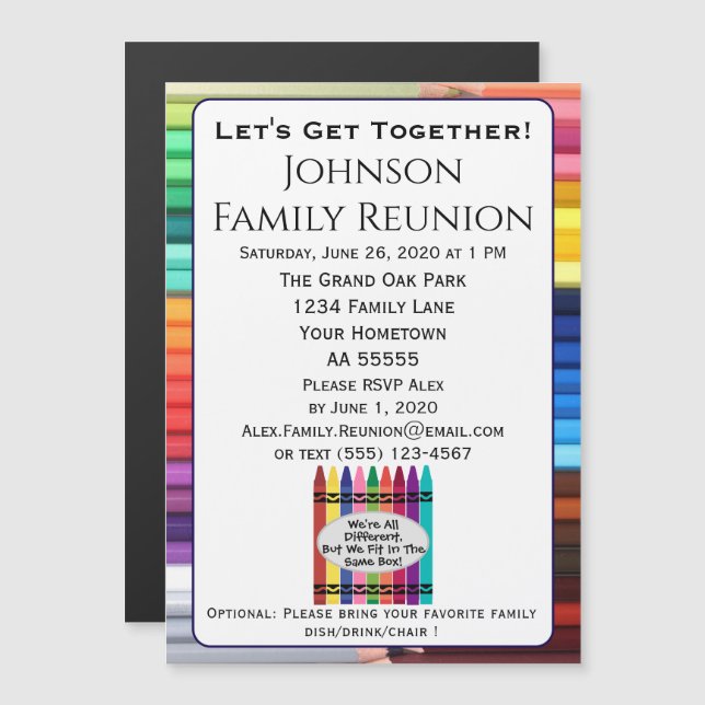 Convite Colorful Family Reunion Invitation Magnet Card (Frente/Verso)