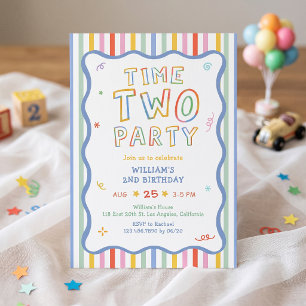 Convite Colorido de Aniversário da Time Two Party