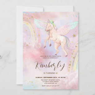 Convite Colorido de Aniversário de criança Unicorn