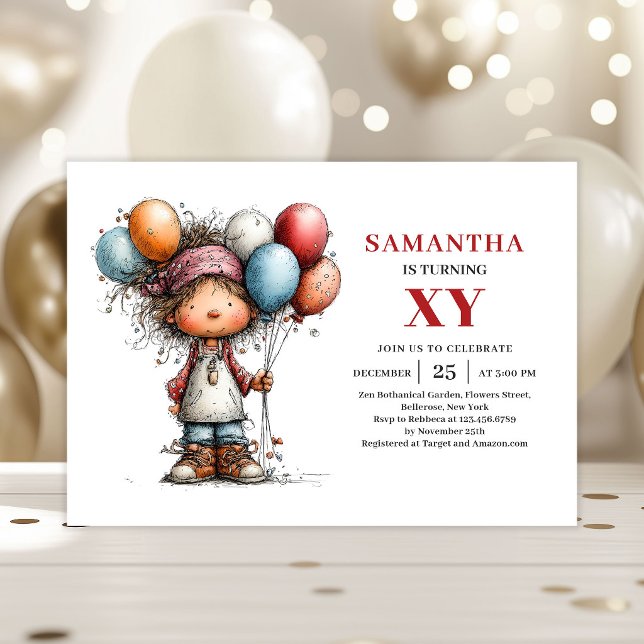 Convite Colorido de Aniversário de Menino Capricho (Whimsical Girl Birthday Colorful invitation)
