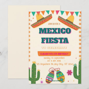Convite Colorido de Aniversário Fiesta Mexicana