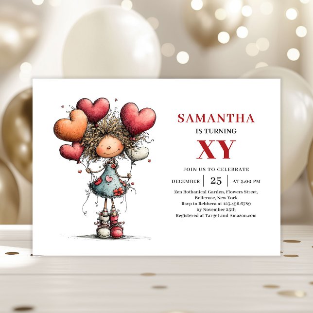 Convite Colorido de Aniversário para Garota Divert (Whimsy Funny Girl Birthday Colorful invitation)
