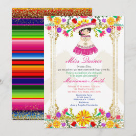 Convite Colorido Mexicano Floral Rosa Quinceañera 