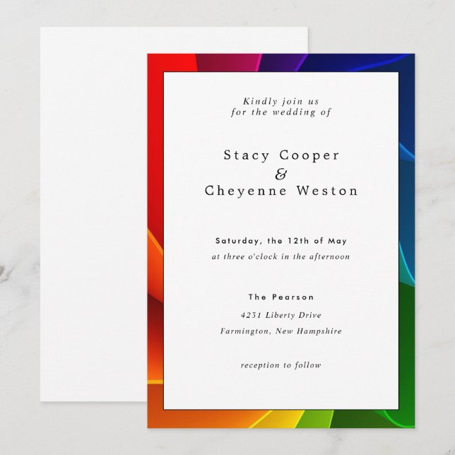 Convite Colorido para Casamento Arco-Íris (Frente/Verso)