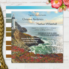 Convite Colorido para Casamento com Farol de Praia