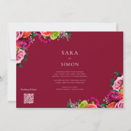 Convite Colorido para Casamento Floral Burgundy