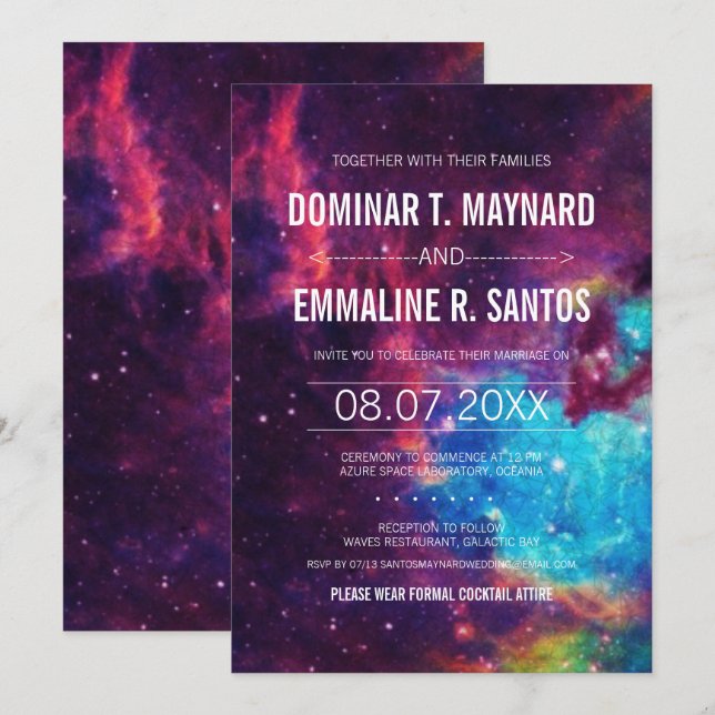 Convite Colorido para Casamento Galáxico (Frente/Verso)