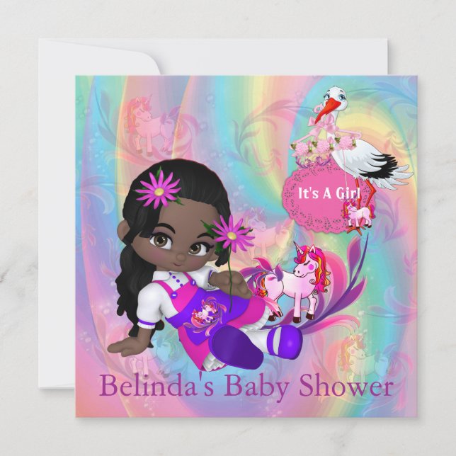 Convite Colorido para Chás de fraldas Arco-Íris Es (Frente)