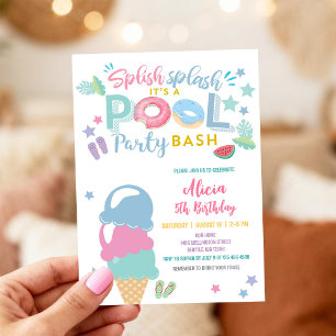 Convite Colorido para Festa Infantil na Piscina