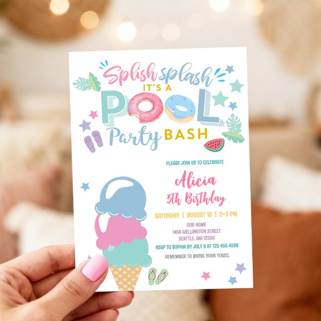 Convite Colorido para Festa na Piscina para Crianç (Criador carregado)