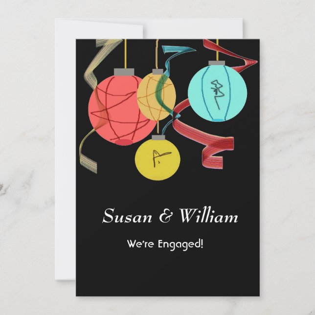 Convite Colorido Para Noivado De Lanterna Japonês (Frente)