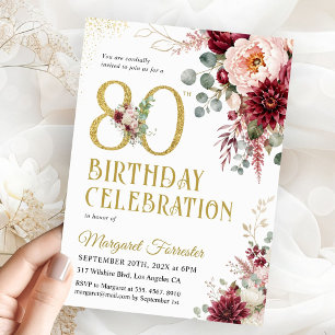 Convite com Brilho Dourado e Flora Bege Borgonha p