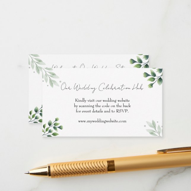 Convite com Código QR de RSVP de Elegante Vegetaçã (Frente/Verso In Situ)