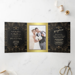 Convite Com Dobra Tripla 1920 Real Dourado Excelente Negro Gatsby