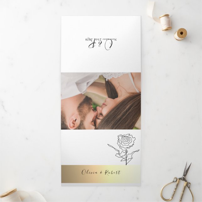 Convite Com Dobra Tripla 3 em 1 Simples Foto Casamento (Fora)