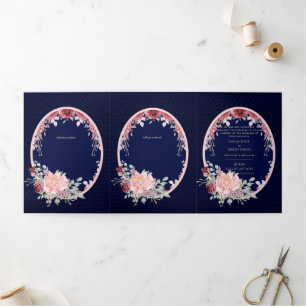Convite Com Dobra Tripla 6pg Invitaciones de Boda, Floral Caseira Espanhola