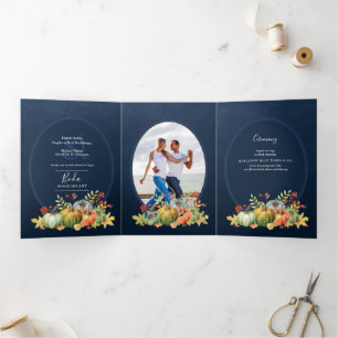 Convite Com Dobra Tripla 6pg Invitaciones de Boda, PHOTO Fall Pumpkins