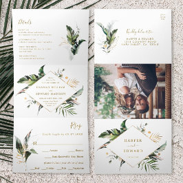 Convite Com Dobra Tripla A Aquarela Tropical Deixa Um Casamento Dourado Em 