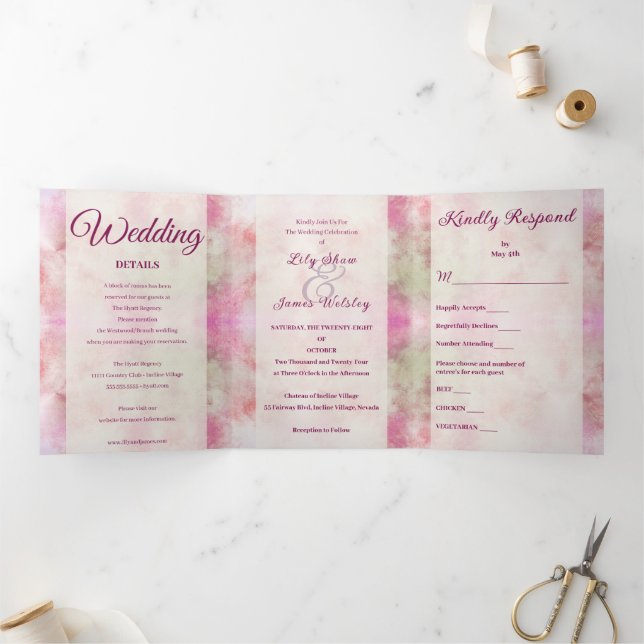Convite Com Dobra Tripla Abstrato Pastel Springtime Wedding (Dentro)