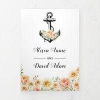 Âncora vintage flores aquarela casamento náutico