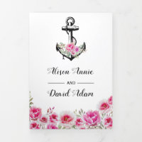Âncora vintage flores cor-de-rosa casamento náutic