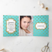Aqua com pontos Dourados e foto personalizada Quin