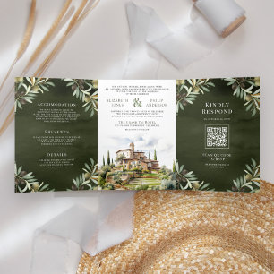 Convite Com Dobra Tripla Aquarela do Olival Toscana Itália Casamento