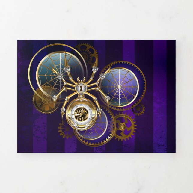 Convite Com Dobra Tripla Aranha Steampunk em Fundo Roxo (Cobrir)