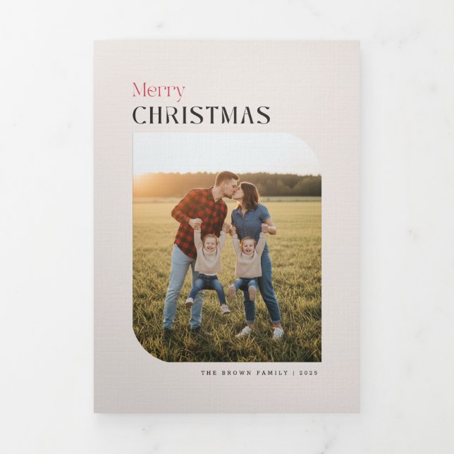 Convite Com Dobra Tripla Arch Frame Family Multi Photo Merry Christmas (Cobrir)