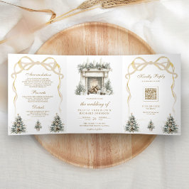 Convite Com Dobra Tripla Arco de la chimenea de Navidad Ivory Gold Código Q