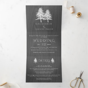 Convite Com Dobra Tripla Árvores brancas gravadas em casamento no inverno 