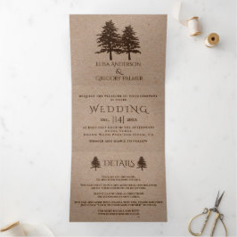 Convite Com Dobra Tripla Árvores castanhas em casamento no inverno de papel