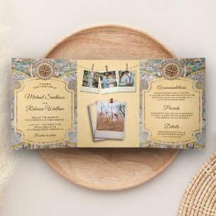 Convite Com Dobra Tripla Atlas Vintageiro Mapa Mundial Viagem Aventura Casa