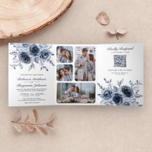 Azul Empoeirado Floral Tudo em Um Código QR Casame