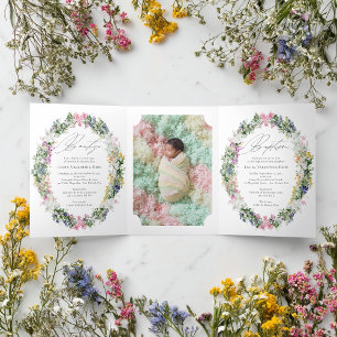 Convite Com Dobra Tripla Batismo bilíngue espanhol Bautizo