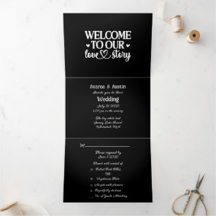 Convite Com Dobra Tripla Bem-vindos à nossa história de amor, Negra e Casam