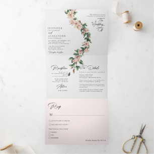 Convite Com Dobra Tripla Blush Floral Eucalyptus Casando Tudo Em Um