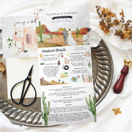 Convite Com Dobra Tripla Boho Desert Cactus | Casamento Ilustrado