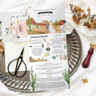 Convite Com Dobra Tripla Boho Deserto Cactus   Casamento Ilustrado
