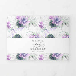 Convite Com Dobra Tripla Boho Elegante Roxo Suculenta Casamento Verde