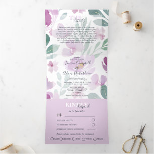 Convite Com Dobra Tripla Boho Floral Watercolor Wedding