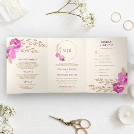 Convite Com Dobra Tripla Boho Orquídea Rosa Floral Tudo Em Um Vestido de No