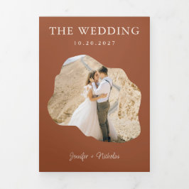 Convite Com Dobra Tripla Boho Terracotta Wedding RSVP Detalhes do Código QR