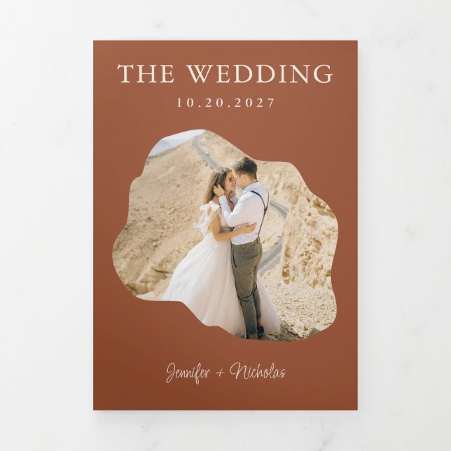 Convite Com Dobra Tripla Boho Terracotta Wedding RSVP Detalhes do Código QR (Cobrir)