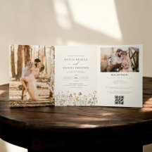 Boho Wildflower Beige All in One QR Code Wedding