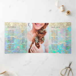 Convite Com Dobra Tripla brochura faux chunky glitter opal triplo