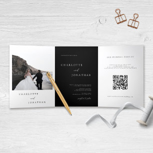 Convite Com Dobra Tripla Caligrafia fotográfica moderna em um casamento neg