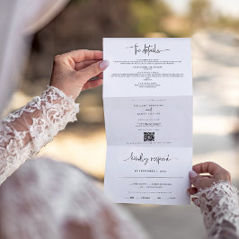 Convite Com Dobra Tripla Caligrafia Whimsical Casamento elegante