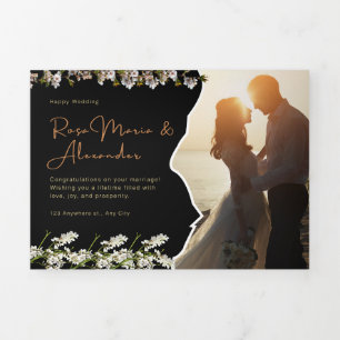 Convite Com Dobra Tripla Cartaz de Casamento – Fotografia de Casal na Praia